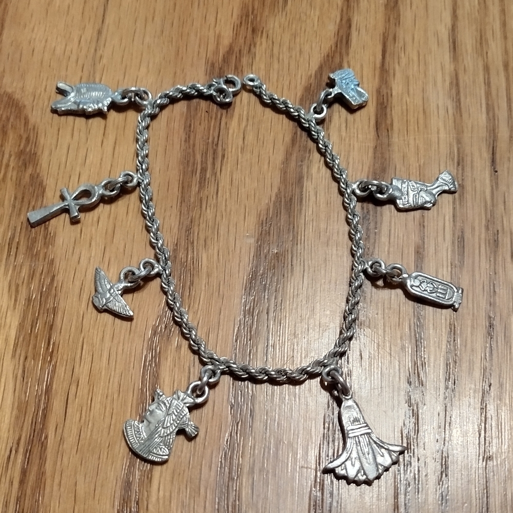 Vintage sterling Egyptian charm bracelet